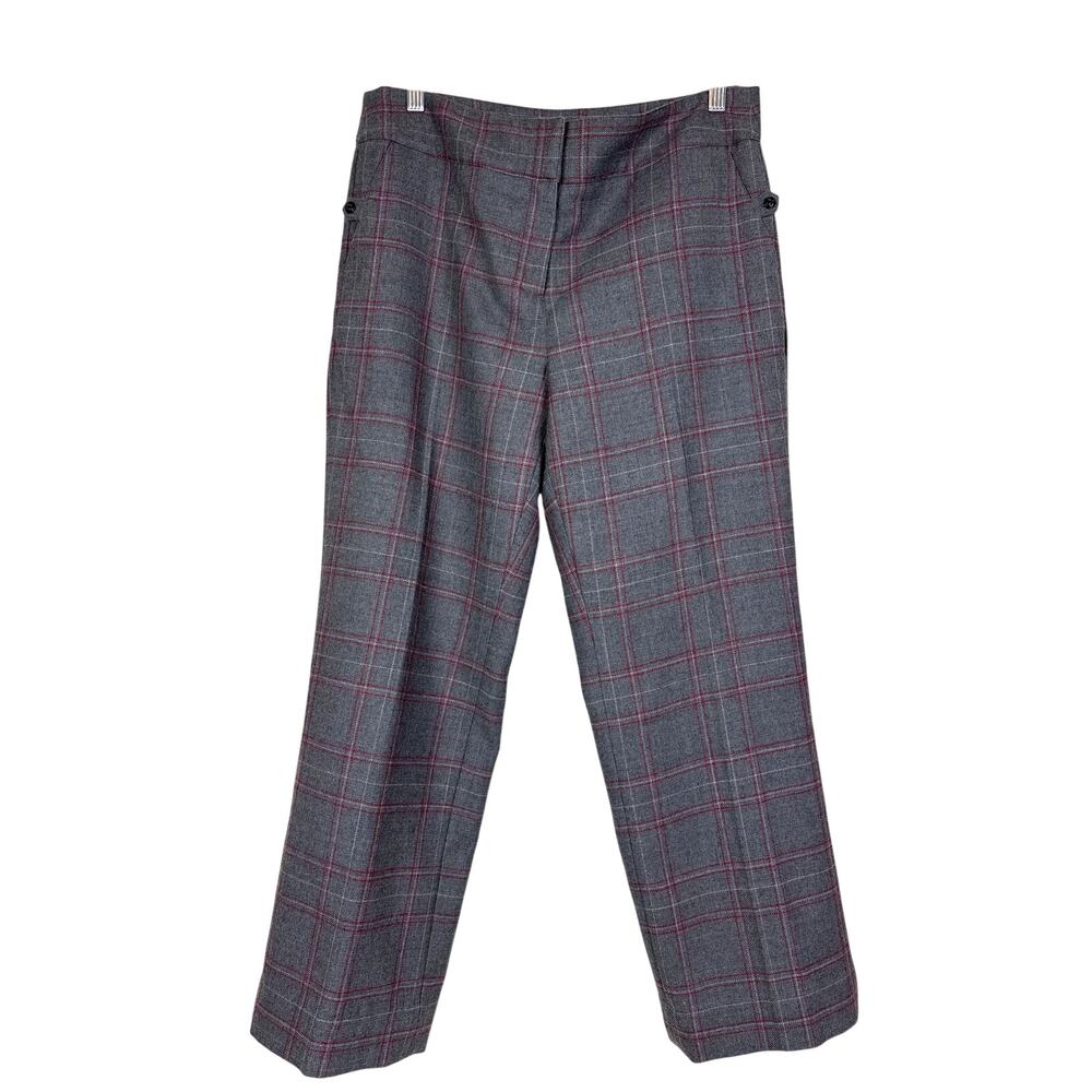 Talbots Womens 10 Gray Red Plaid Zip Lined Wool Blend Straight Wide Leg Pants